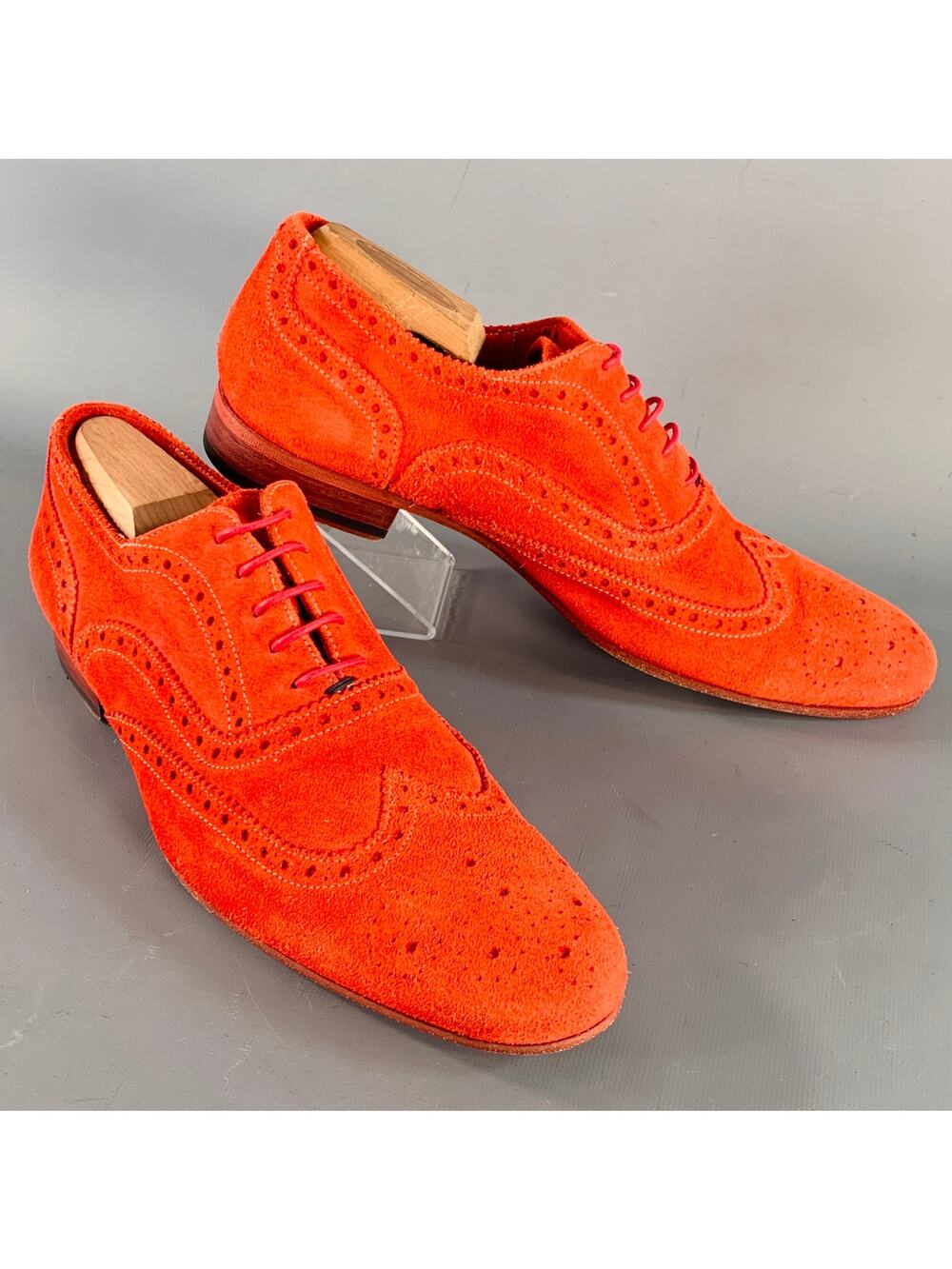 PS by PAUL SMITH Size 8 Red Orange Perforated Suede Wingtip Lace-Up Shoes